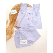 İggy Güpürlü Fırfır Yaka Kolsuz Gömlek&şort 2'li Takım Eflatun - 6-9 Ay