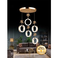 Litra Lighting Aurea Model 5’li Kristal Taşlı Gold 3 Renk Modu Ledli Salon Mutfak Oturma Odası Sarkıt LED Avize