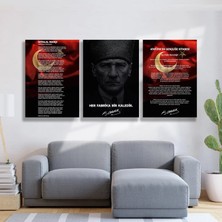 Okullar Için Atatürk Köşesi 3’lü Set Cam Tablo