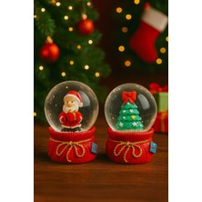 Mini Kar Küresi 6,5 cm Çam Ağacı ve Noel Baba Temalı 2’li Set