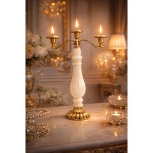 Montdekor El Yapımı Mermer Taşlı Bronz Şamdan (45 cm yükseklik)