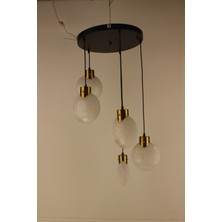 GN Gen Aydınlatma Premium Ebru Efektli Küre Camlı Gold Detaylı 5'li Takım Modern Avize