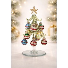 Yeşil Gold Yıldız Simli Çam Ağaç Cam Biblo, 15X9X9CM, Aynalı Poliserin Christmas