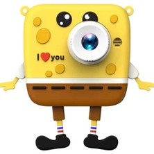 BT Teknik Sünger Bob Tasarımlı Yeni Nesil Çocuk Dijital Mini Fotoğraf Makinesi Çift Kamera