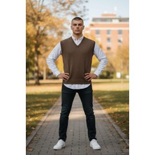 Gömlek Galerisi Erkek Regular Fit Düz V Yaka Süveter Yünlü Triko Kazak