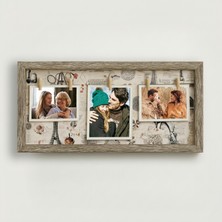 Atatuğ Hediyelik Kişiye Özel 3 Fotoğraflı Ipli ve Mandallı Ahşap Dekoratif Çerçeve (42X22 Cm)