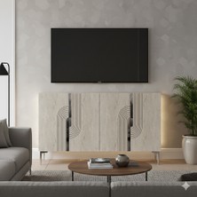 Yumedi Design KA1208BTS - Dünya Konsol, Tv Sehpası, Çok Amaçlı Dolap ve Kahve Köşesi 120CM Beyaz-Traverten-Silver