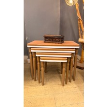 Hgalpdesing Hgalp Desing 4'lü Lüx Mdf Ahşap Zigon Sehpa Ceviz Beyaz