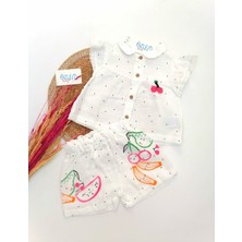 İggy Kiraz Baskı Şortlu Müslin 2'li Takım Beyaz - 6-9 Ay