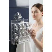 Brf Bfs 12'li Şeffaf Askılı Vantuz Kanca | Banyo & Mutfak Duvar Askısı (4cm) - 1.36KG Taşıma