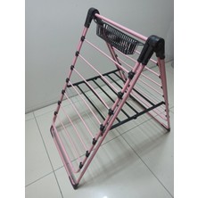 Özbience Kalın Telli Pembe Çamaşır Kurutmalık Kanatlı Sepetli