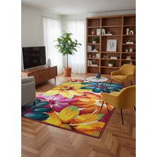 Rose'n Home Arte HD030 Çiçek Figürlü Renkli Desenli Dekoratif Şönil Salon Oturma Odası Mutfak Halısı