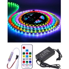 Powerr Led Aydınlatma 5 Metre 12V Iç Mekan 60 Pixel Ledli 17 Tuşlu Sese ve Müziğe Duyarlı Rf Kumandalı 5A Plastik Adaptörlü Set
