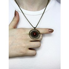 Esha Doğal Taş Akik Doğal Taşlı Yuvarlak Model Antik Kadın Kolye EUK49A