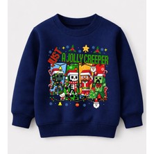 Efendioğlu Design Sweatshirt Just A Jolly Creeper Baskılı Yeni Yıl Yılbaşı 3 Iplik Şardonsuz Pamuklu Çocuk Sweatshirt