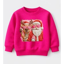 Efendioğlu Design Sweatshirt Kalpgözlü Geyik ve Noel Baba Baskılı Pamuklu 3 Iplik Çocuk Sweatshirt