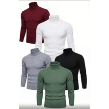 Velmora Fashion 5'li Siyah, Beyaz, Bordo, Gri, Haki Unisex Kaşkorse Boğazlı Full Likralı Fitilli Body Kazak