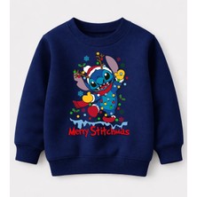 Efendioğlu Design Sweatshirt Işıklı Stitch Baskılı Yılbaşı Yeni Yıl Pamuklu 3 Iplik Şardonsuz Çocuk Sweatshirt