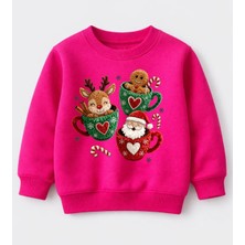 Efendioğlu Design Sweatshirt Fincan Bardak Içindekiler Baskılı Yeni Yıl Yılbaşı 3 Iplik Pamuklu Çocuk Sweatshirt