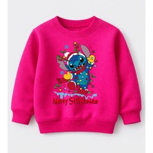 Efendioğlu Design Sweatshirt Işıklı Stitch Baskılı Yılbaşı Yeni Yıl Pamuklu 3 Iplik Şardonsuz Çocuk Sweatshirt