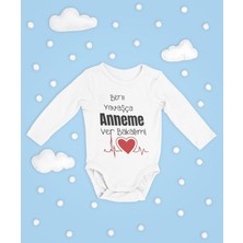 Sevbano Beni Yavaşça Anneme Ver Bakalım ! Yazılı Pamuklu Yumuşak Unisex Çıtçıtlı Uzun Kollu Body Zıbın