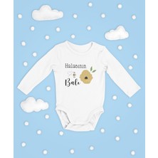 Sevbano Halasının Balı Yazılı Pamuklu Yumuşak Unisex Çıtçıtlı Uzun Kollu Body Zıbın