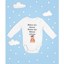 Sevbano Babam Için Dünyayı Dedem Için Babamı Yakarım Yazılı Pamuklu Unisex Çıtçıtlı Uzun Kollu Body Zıbın