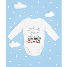 Sevbano Bir Tek Babam Olsun Bana Bişey Olmaz ! Yazılı Pamuklu Unisex Çıtçıtlı Uzun Kollu Body Zıbın
