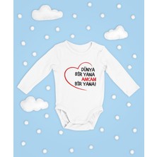 Sevbano Dünya Bir Yana Amcam Bir Yana ! Yazılı Pamuklu Yumuşak Unisex Çıtçıtlı Uzun Kollu Body Zıbın