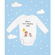 Sevbano Abime Oyun Arkadaşı Geldi Yazılı Pamuklu Yumuşak Unisex Çıtçıtlı Uzun Kollu Body Zıbın