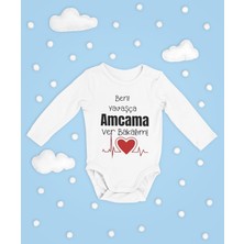 Sevbano Beni Yavaşça Amcama Ver Bakalım ! Yazılı Pamuklu Yumuşak Unisex Çıtçıtlı Uzun Kollu Body Zıbın