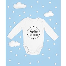 Sevbano Hello World ! Yazılı Pamuklu Yumuşak Unisex Çıtçıtlı Uzun Kollu Body Zıbın