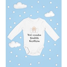 Sevbano Yeni Uyandım Şimdilik Keyifliyim ! Yazılı Pamuklu Yumuşak Unisex Çıtçıtlı Uzun Kollu Body Zıbın