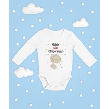 Sevbano Müjde Dede Oluyorsun ! Yazılı Pamuklu Yumuşak Unisex Çıtçıtlı Uzun Kollu Body Zıbın