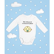 Sevbano Öyle Doluyum Ki Tutamayacak Gibiyim Yazılı Pamuklu Yumuşak Unisex Çıtçıtlı Uzun Kollu Body Zıbın