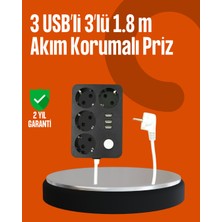 Fantastik Store Akım Korumalı 3 USB Portlu 4’lü Priz 4.1A Hızlı Şarj
