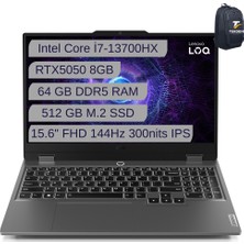 Lenovo Loq 15IRX10 I7-13700HX 64GB 512GB SSD 8gb RTX5050 15.6 Fhd 144Hz Freedos