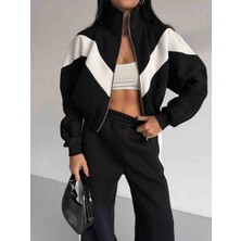 Zeynep Öykü Style Kadın Garnili Çift Renkli 3 Iplik  Içi Şardonlu Eşofman Takımı