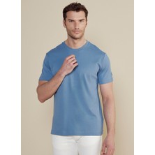 Brooks Brothers Bisiklet Yaka Mavi Erkek T-Shirt BBSS25MTS011