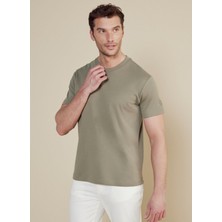 Brooks Brothers Bisiklet Yaka Açık Haki Erkek T-Shirt BBSS25MTS011