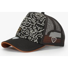 RustandRich Kadın Erkek Kahverengi Trucker Şapka Art Collection Doodle