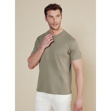 Brooks Brothers Bisiklet Yaka Açık Haki Erkek T-Shirt BBSS25MTS011