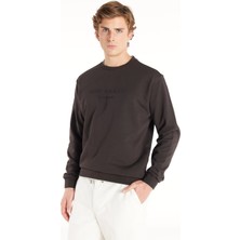 Ted Baker Kahverengi Erkek Bisiklet Yaka Standart Kabartma Sweatshirt TBMRTS1033