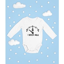 Sevbano I Need Milk ! Yazılı Pamuklu Yumuşak Unisex Çıtçıtlı Uzun Kollu Body Zıbın