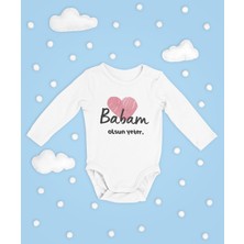 Sevbano Babam Olsun Yeter ! Yazılı Pamuklu Unisex Çıtçıtlı Uzun Kollu Body Zıbın