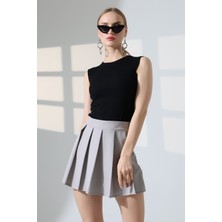 Lubiti Pileli Şort Etek Fermuar Kapamalı