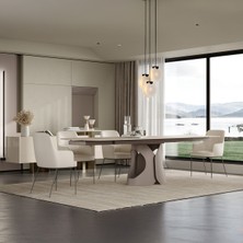 Enza Home  Nebula Metal Ayaklı, Traverten Yüzeyli Yemek Masası