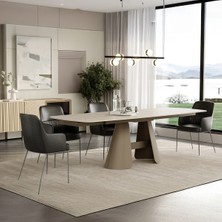 Enza Home  Salda Metal Ayaklı, Traverten Yüzeyli Yemek Masası - 180 cm
