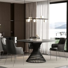 Enza Home Assos Metal Ayaklı, Seramik Yüzeyli Yemek Masası - Koyu Gri