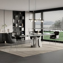 Enza Home  Nebula Metal Ayaklı, Cam Yüzeyli Yemek Masası - Koyu Gri